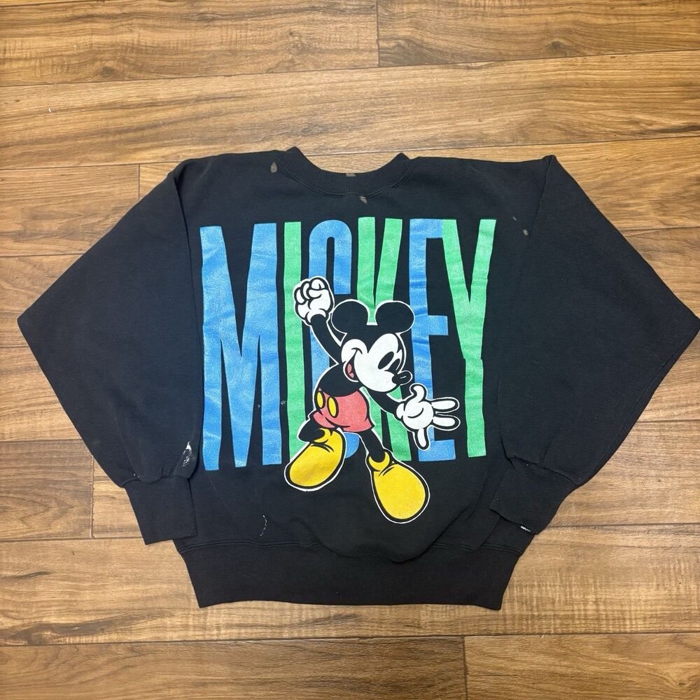 VTG Thrashed Disney MICKEY MOUSE SPELL OUT MICKEY & CO 90s USA MADE L